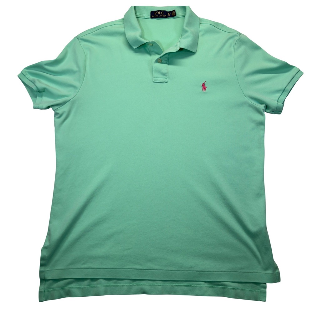 Polo Ralph Lauren Mens XL Polo Shirt Mint Green Cotton Pink Pony Classic